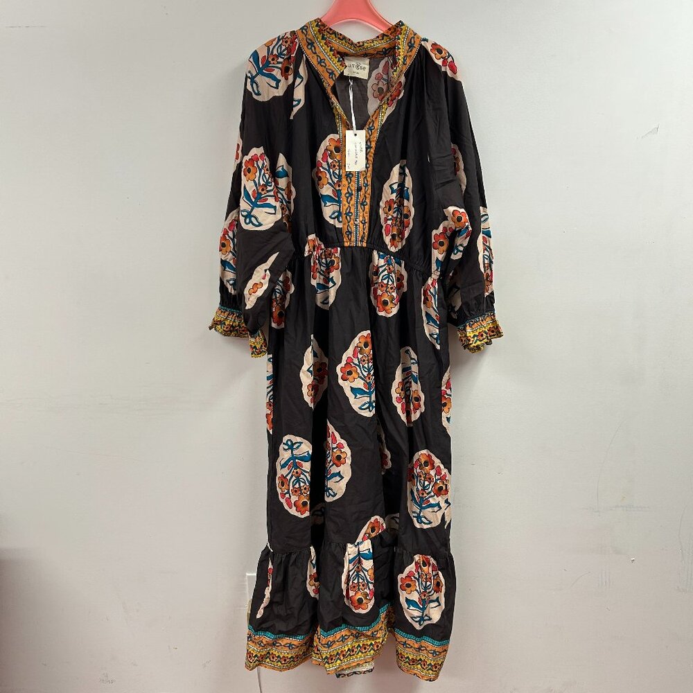 Flower Patch Boarder Print V-Neck Midi Dress - WC5492